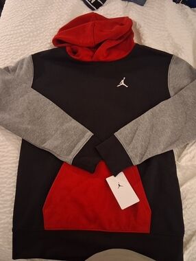 Jordan Black Hoodie with Red Hood & Pocket and Gray Sleeves